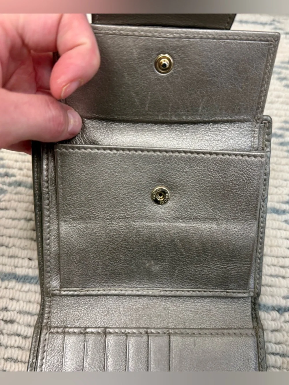 GUCCI Metallic Grey Signature GuccissimaGG Monogram Leather Bifold French Wallet - Picture 14 of 16